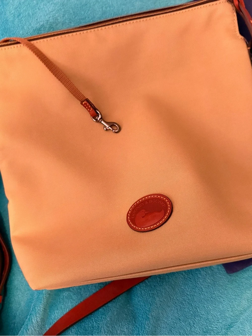 Dooney & Bourke Peach Nylon Shoulder Bag with Leather Trim